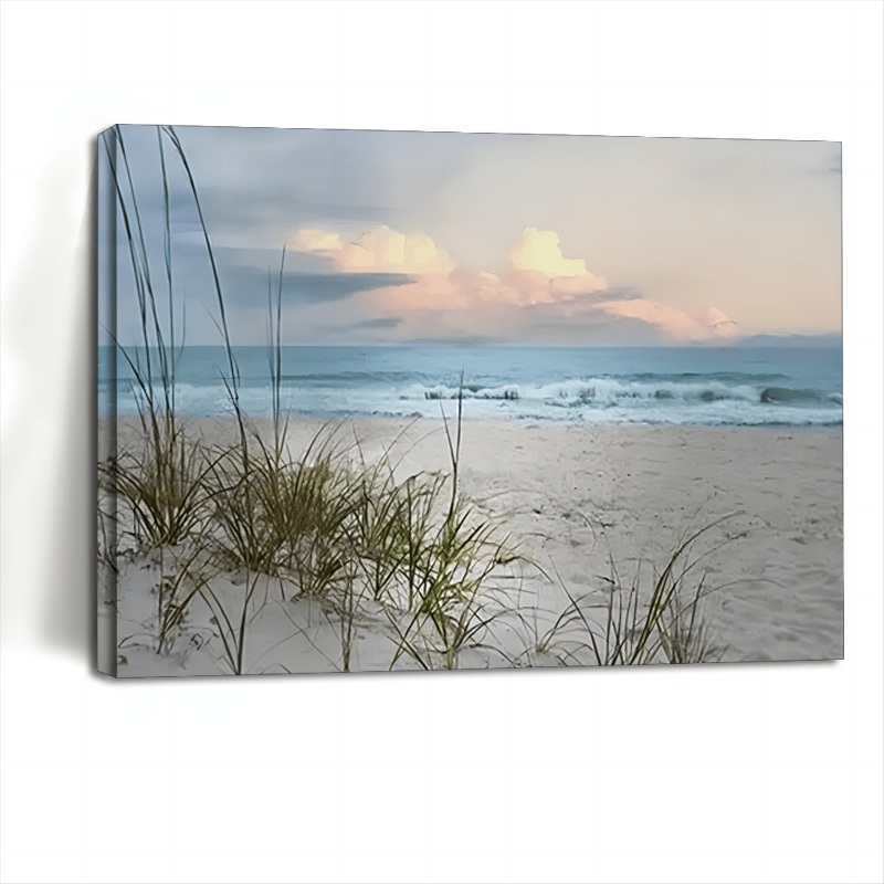 

1pc Beach Landscape Oil Painting With Wooden Frame, Wall Art Printmaking For Home Decor, Ready To Hang Holiday Gift For Her