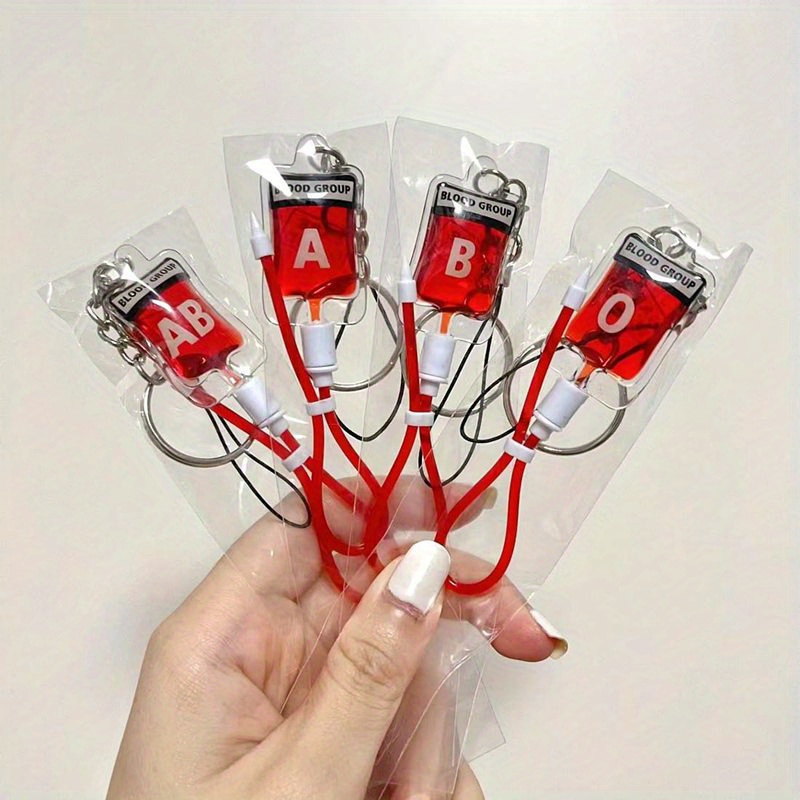 

1 Pc Blood Bag Keychain, Novelty Simulation Blood Bag Creative Accessory With A, B, Ab, O Types, Ideal For Friends