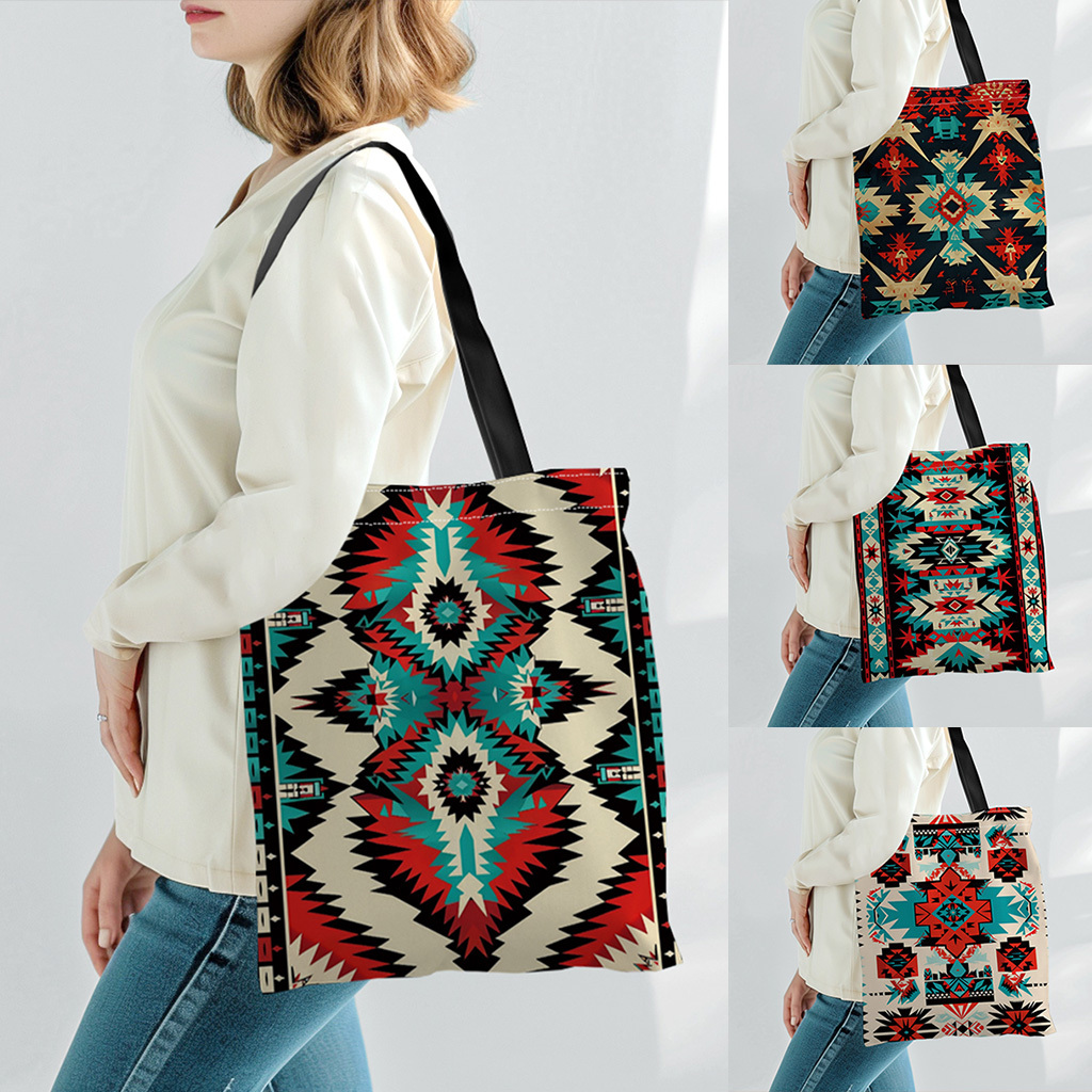 

1pc Aztec, Art Pattern Canvas Tote Bag, Lightweight Grocery Shopping Bag, Casual Canvas Shoulder Bag For School, Travel
