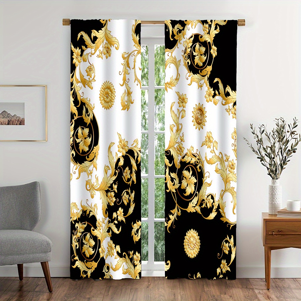 TEMU 2pcs/set Luxury Baroque Pattern Door Curtains Simple Curtains Light And Feel For Cozy Bedroom Chic Office Stylish Kitchen Living Room And Study