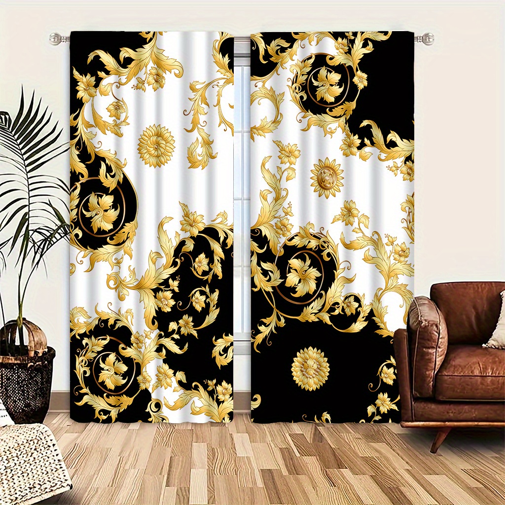 TEMU 2pcs/set Luxury Baroque Pattern Door Curtains Simple Curtains Light And Feel For Cozy Bedroom Chic Office Stylish Kitchen Living Room And Study