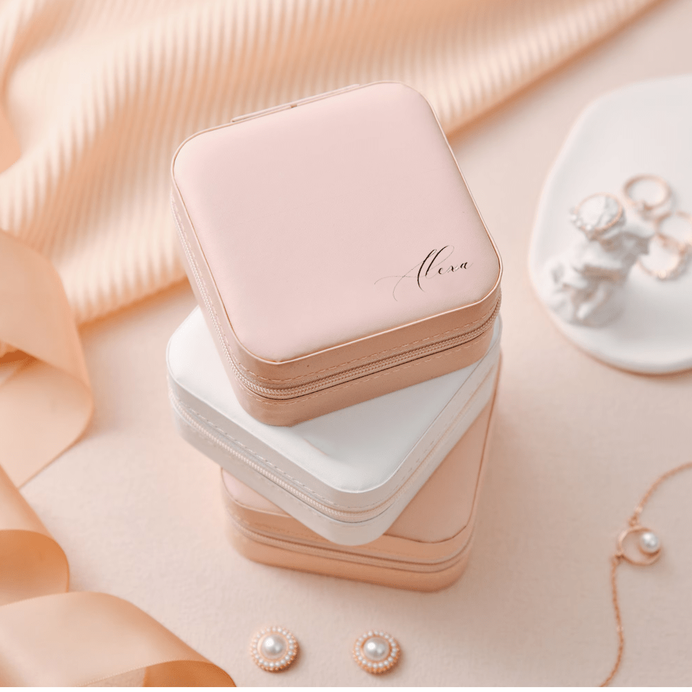 

1pc Personalized Pu Leather Jewelry Box For Necklace And Earring Storage - Customizable Compact Organizer For Travel And Bridesmaid Gifts