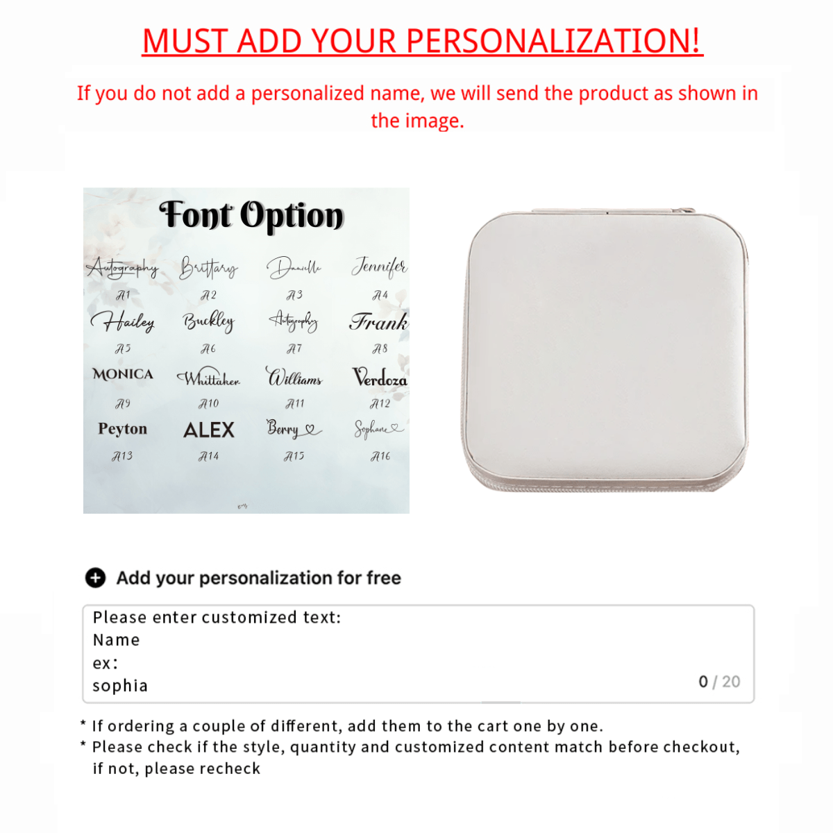TEMU Personalized Name Jewelry Box: Pu Leather Travel Case For Bridesmaids, Bridal Showers, And