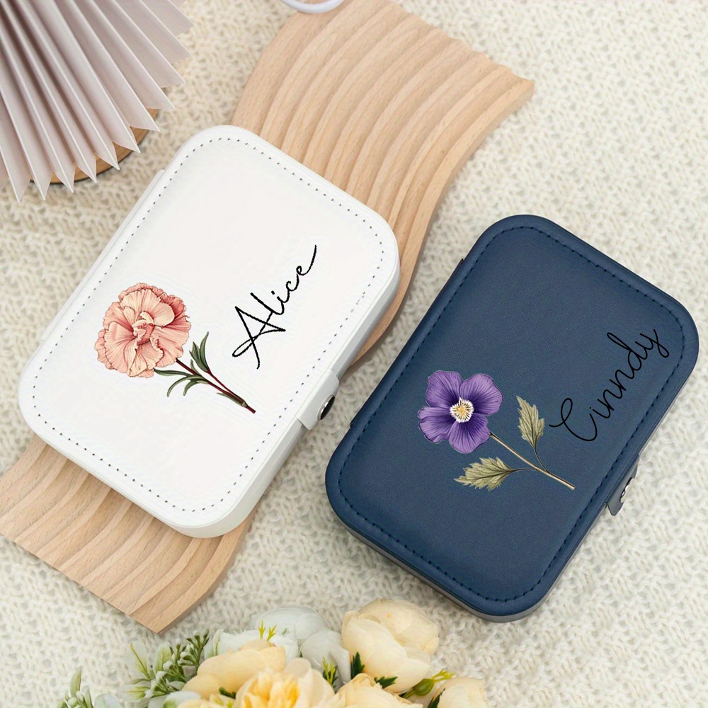 

Jewelry Box, Customized Birth Flower And Name, Travel Earring Box, For Mom, Bridesmaid Gift, Mother's Day Gift