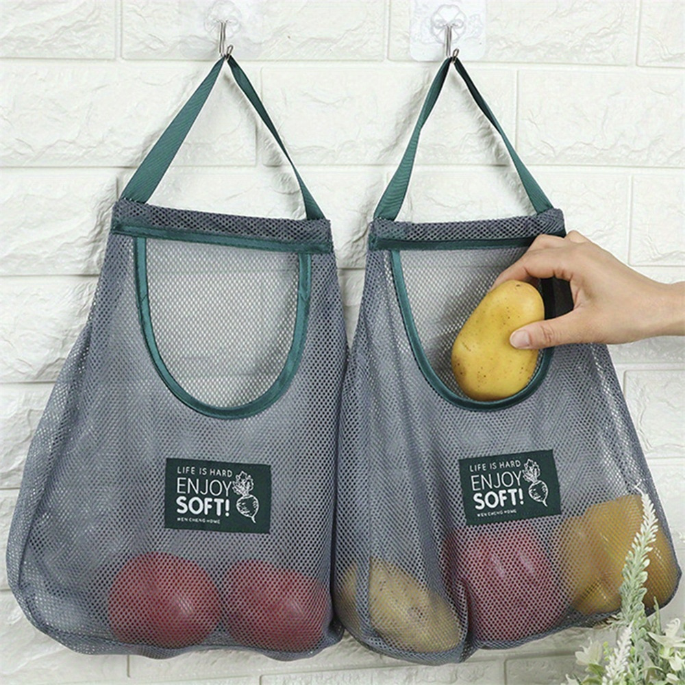 versatile farmhouse mesh hanging bag space saving breathable storage for kitchen bathroom essentials   fruits vegetables spices toiletries details 0