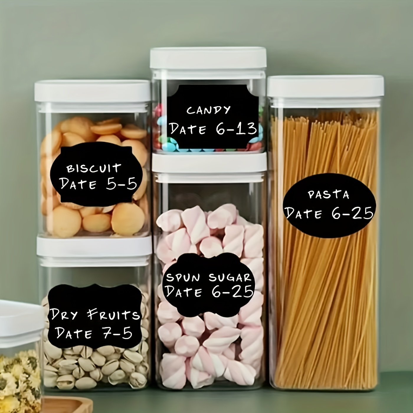 36pcs Food Storage Container Labels with Pen - Glue-Free, Self-Adhesive, Blackboard Sticker for Spices, Cheese, and More - Kitchen Accessories