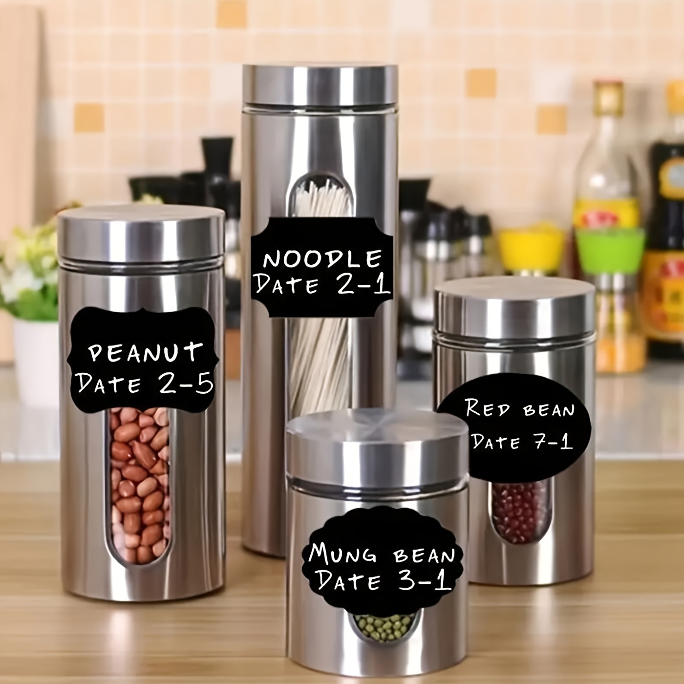 36pcs Food Storage Container Labels with Pen - Glue-Free, Self-Adhesive, Blackboard Sticker for Spices, Cheese, and More - Kitchen Accessories