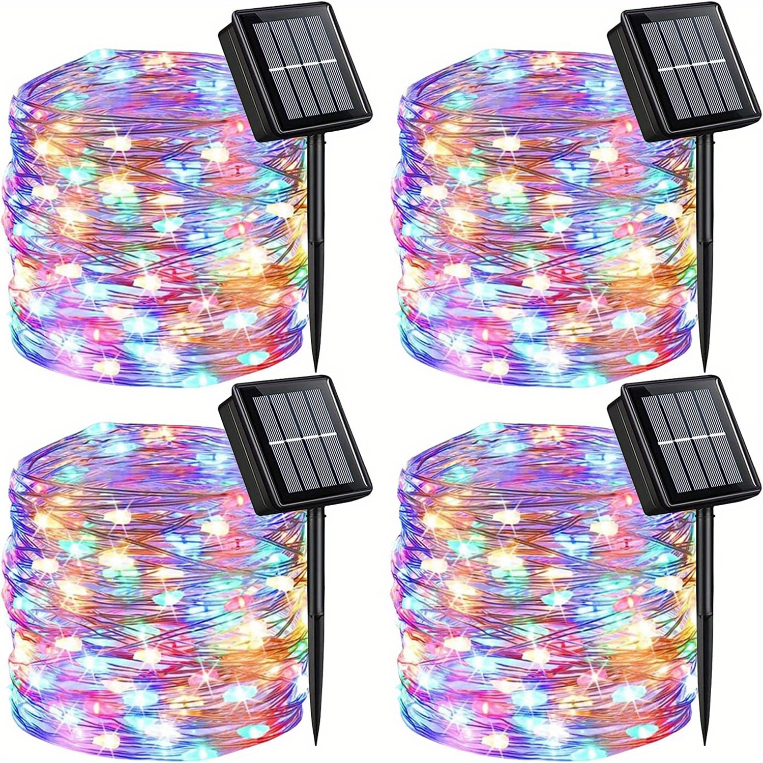 

4 Pack Solar Fairy Lights Outdoor Waterproof, Each 110 Ft 300 Leds Solar String Lights, 8 Modes Silver Wire Solar Twinkle Lights