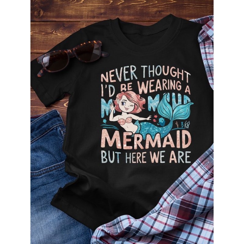 

Mermaid Print Crew Neck T-shirt For Men, Casual Short Sleeve Top, Men's Clothing For Summer Daily Wear