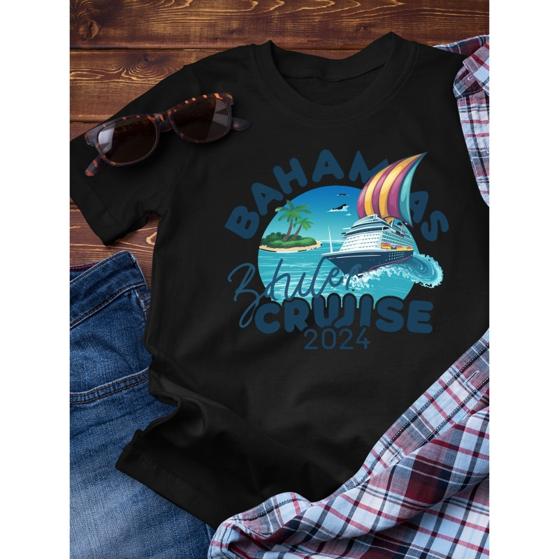 

Vacation Bahamas Cruise Print Crew Neck T-shirt For Men, Casual Short Sleeve Top, Men's Clothing For Summer Daily Wear