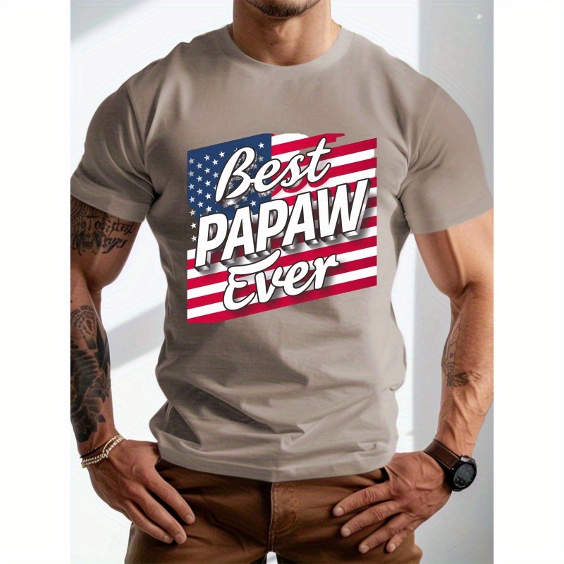 

Plus Size Men's Summer T-shirt, Best Papaw Ever Graphic Print Short Sleeve Tees Trend Casual Tops For Daily Life, Big & Tall Guys