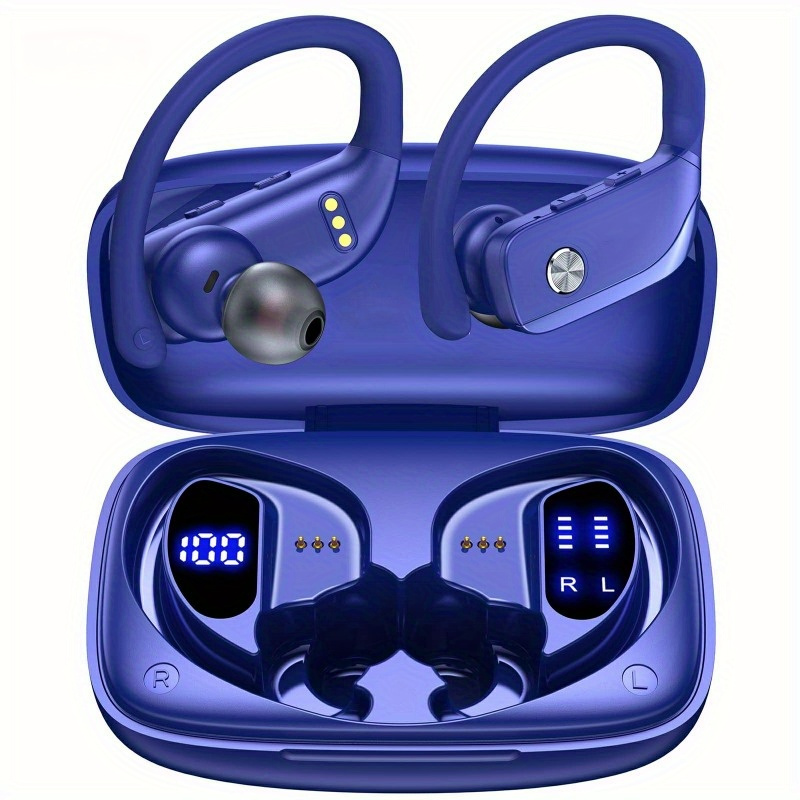 

Wireless Earbuds With Earhooks, 48 Hours Playtime, Secure Fit For Sports, Powerful Bass Sound, In-ear Stereo Headphones With Dual Led Battery Display And Microphone