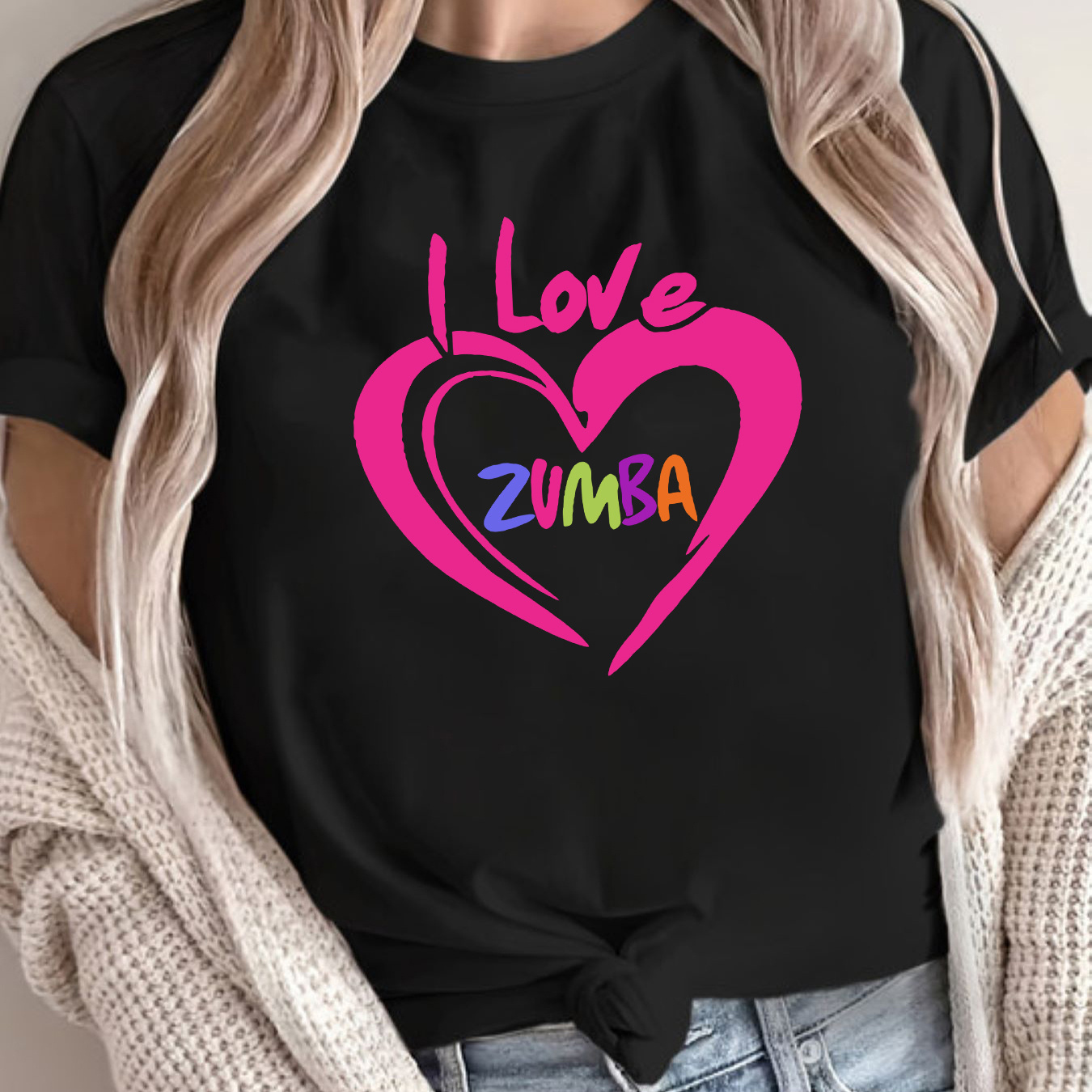 

I Love Zumba Dance Women's T-shirt, Casual Round Neck Top For Spring And Summer With Short Sleeves.