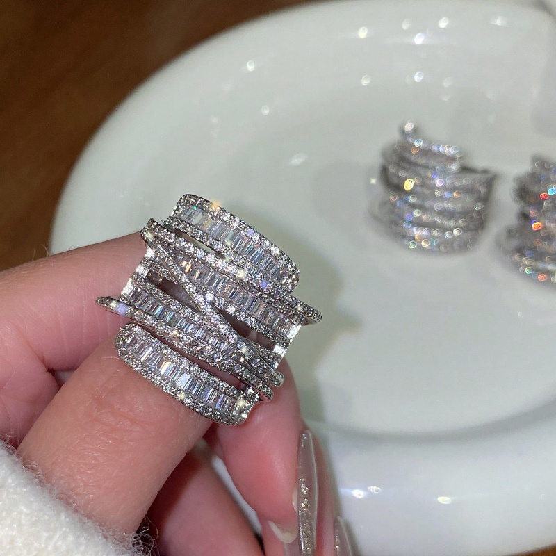 elegant wide band cubic zirconia ring luxurious shiny design for everyday party wear perfect gift for her details 1