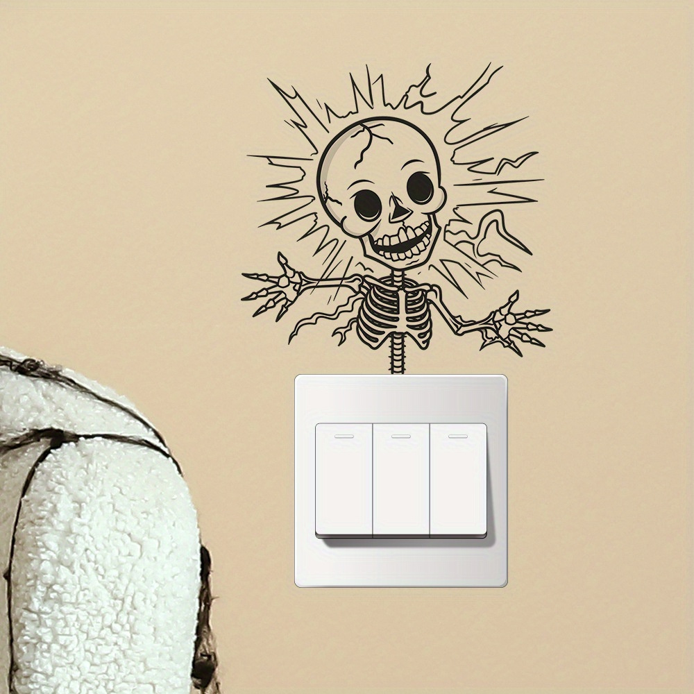 1pc Spooky Halloween For Switch Sticker - Black Electrocuted Design For Bedroom & Entryway Decor, No Power Needed