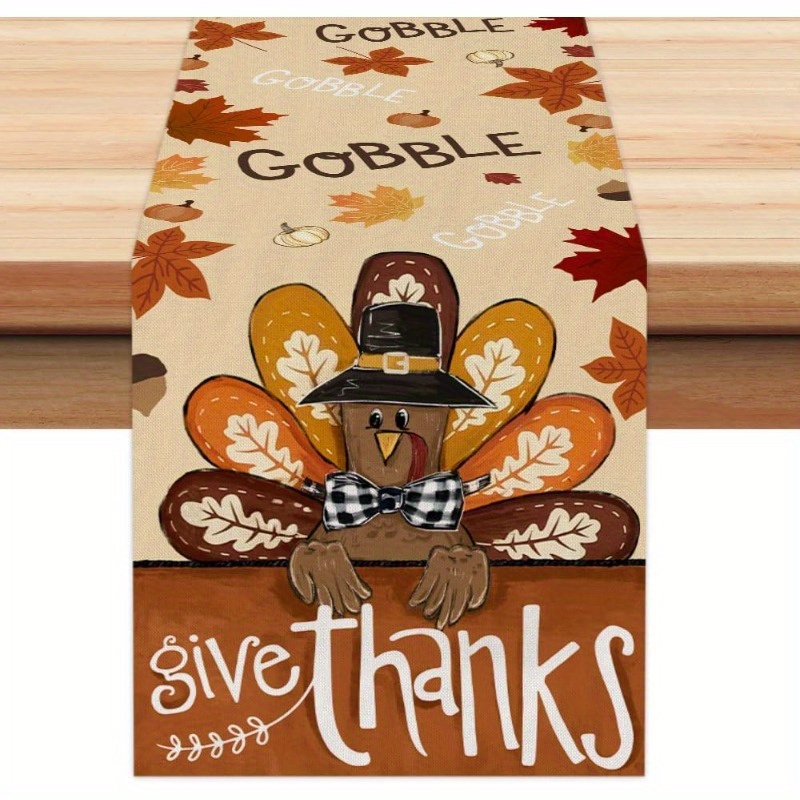 

Thanksgiving Burlap Table Runner - 13x72 Inches, 'give & Turkey' Design, Fall Farmhouse Decor Indoors Or Outdoors, Thanksgiving