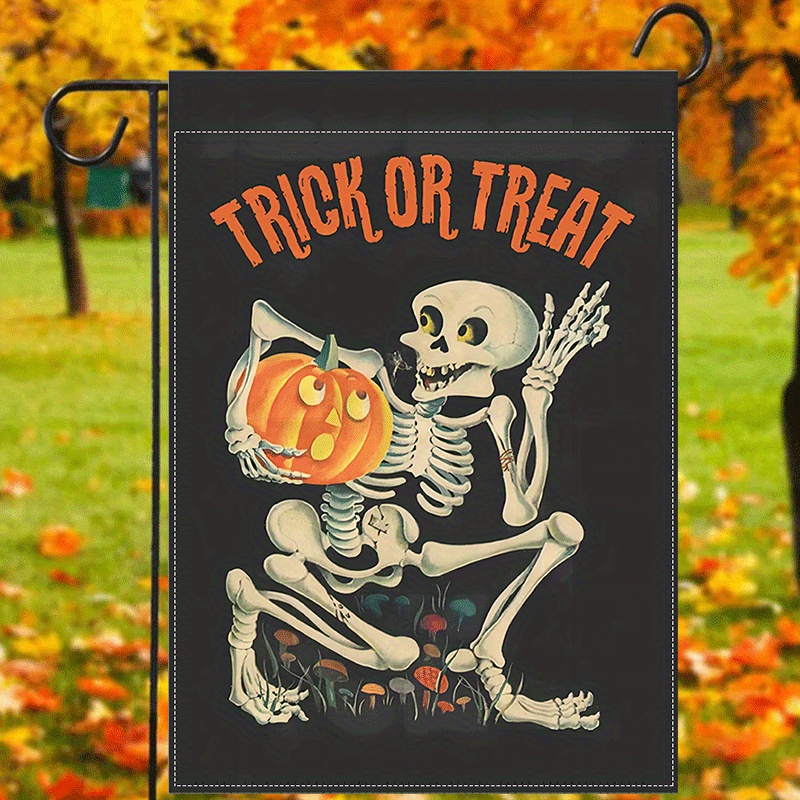 

Halloween Trick Or Treat Yard Flag - Polyester And Pumpkin Print Garden Banner - Double-sided, Weatherproof Burlap Outdoor Sign, Multipurpose Decor - 12x18 Inch - 1pc