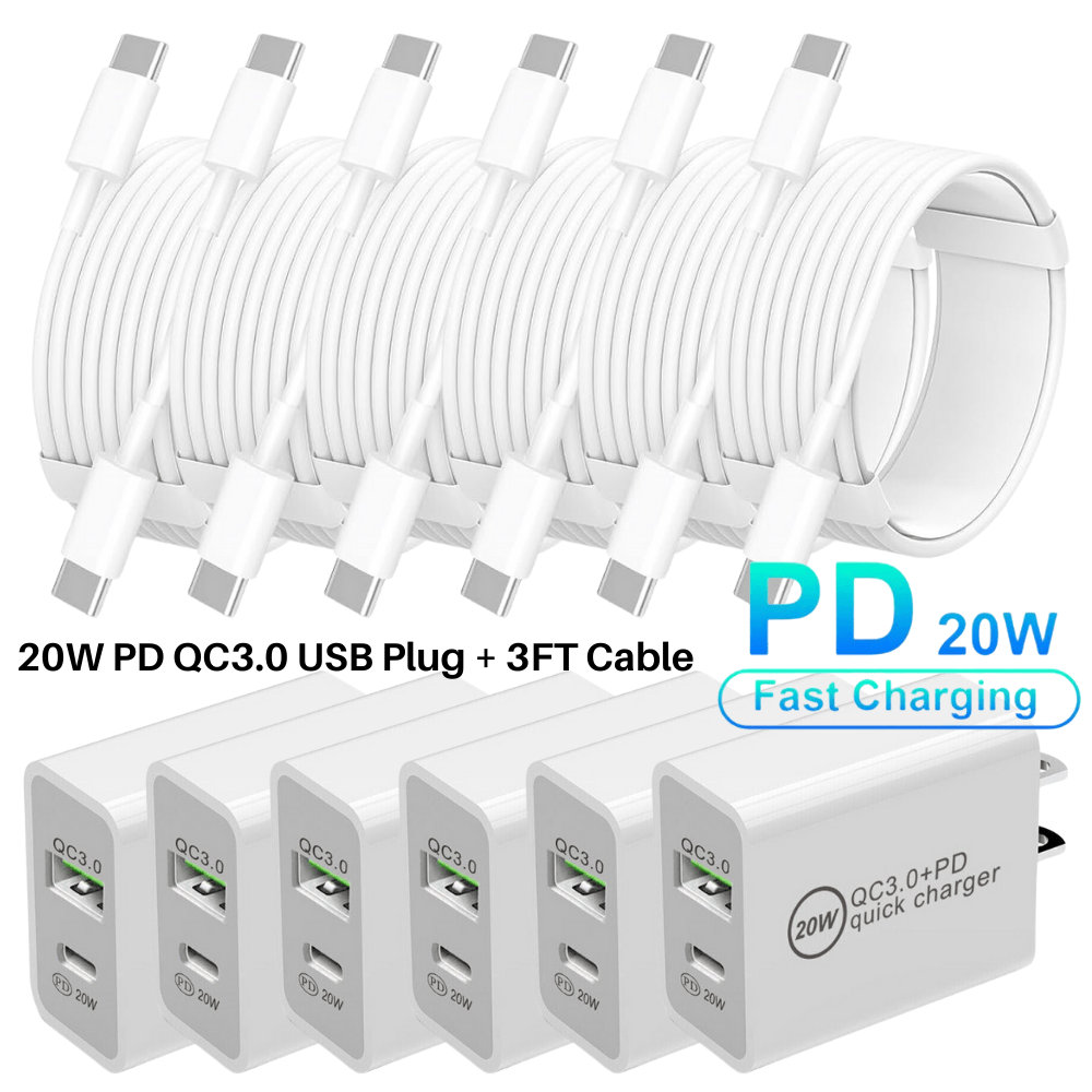 

For Samsung A33 A53 A73 15 20w Pd Fast Wall Charger Dual Type C Cable Lot
