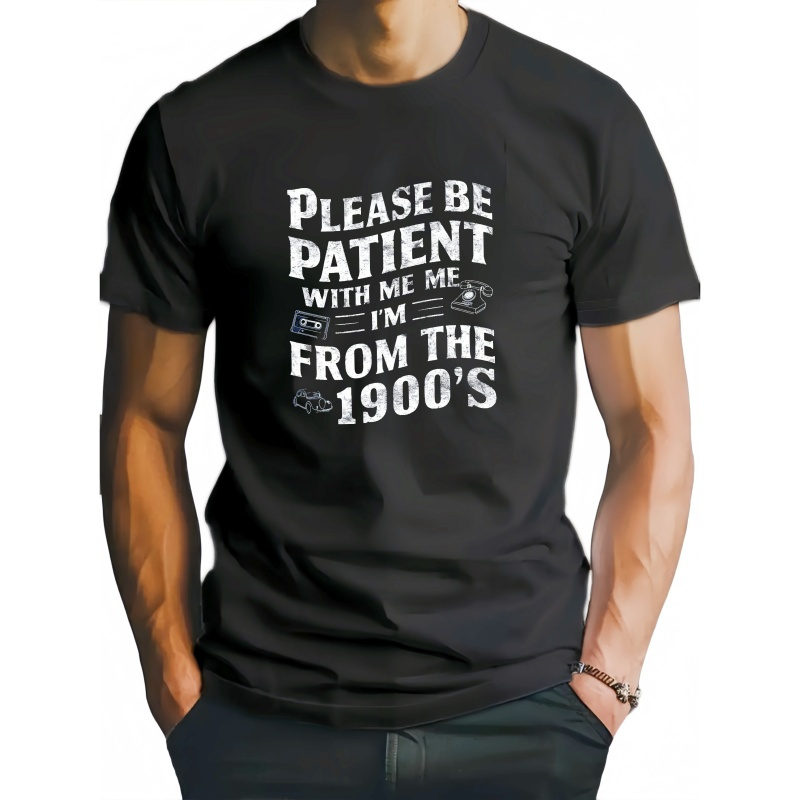 

Be Patient With Me Print Crew Neck T-shirt For Men, Casual Short Sleeve Top, Men's Clothing For Summer Daily Wear