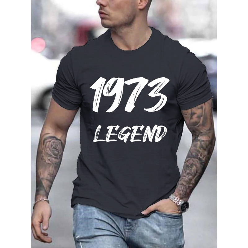 

1973 Legend Graphic Print Men's Creative Top, Casual Short Sleeve Crew Neck T-shirt, Men's Clothing For Summer Outdoor