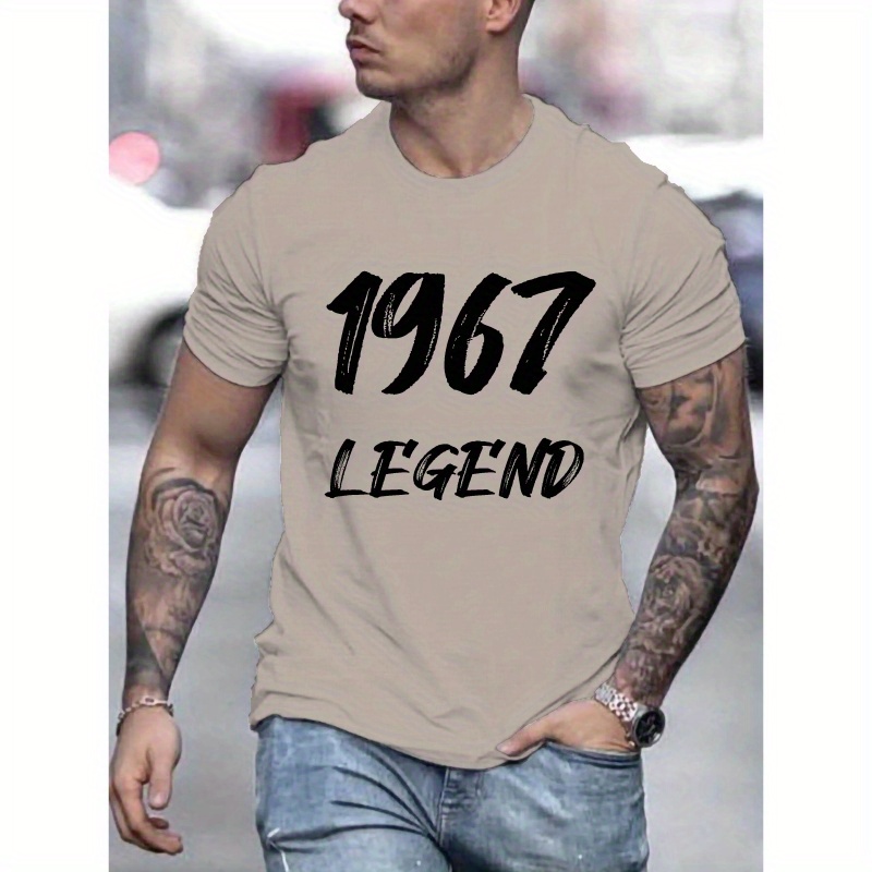 

1967 Legend Graphic Print Men's Creative Top, Casual Short Sleeve Crew Neck T-shirt, Men's Clothing For Summer Outdoor