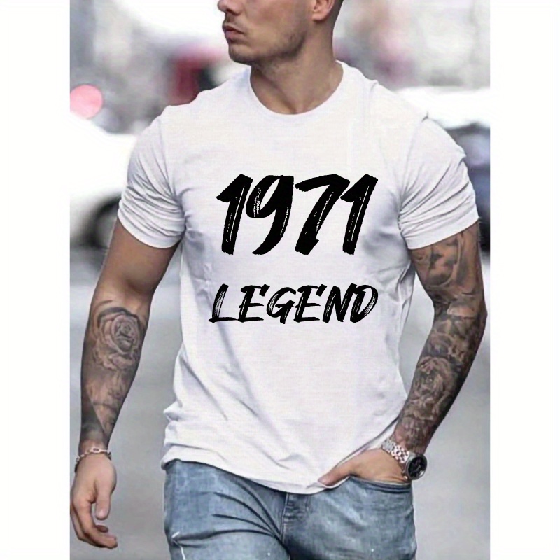 

Stylish 1971 Legend Graphic Print Men's Creative Top, Casual Short Sleeve Crew Neck T-shirt, Men's Clothing For Summer Outdoor