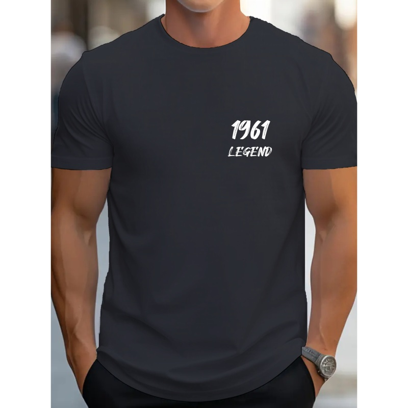 

1961 Legend Simple Print Tee Shirt, Tees For Men, Casual Short Sleeve T-shirt For Summer