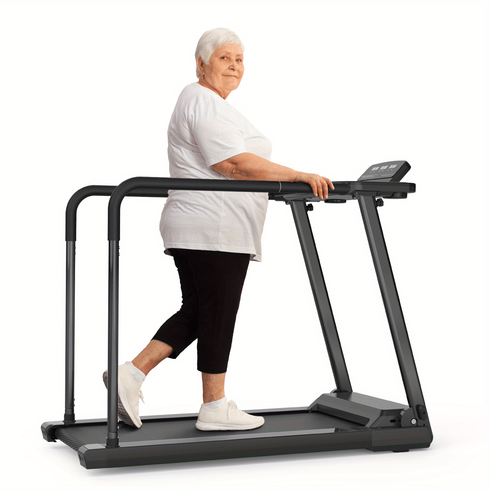 

Walking Pad Treadmill For Senior, Foldable Exercise Treadmill With Stable And Safe Structural Design, Large Led Display For Elderly, Long Handrail For Balance, 300 Lbs Capacity