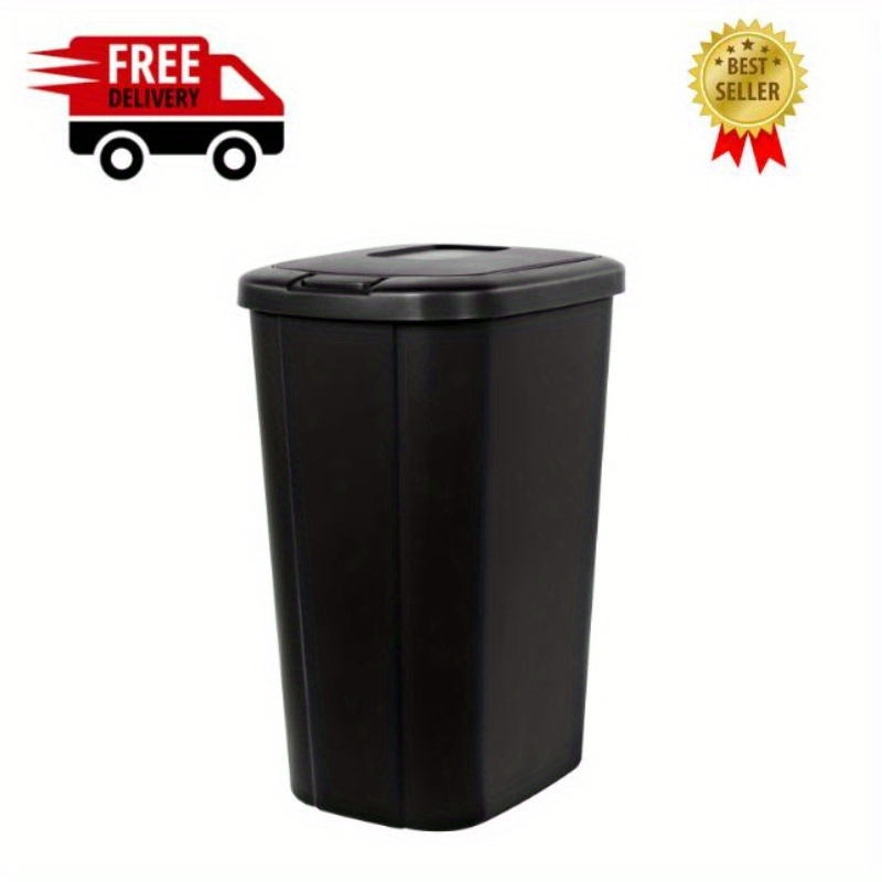 

13.3 Gallon Trash Can, Plastic Touch Top Kitchen Trash Can, Black