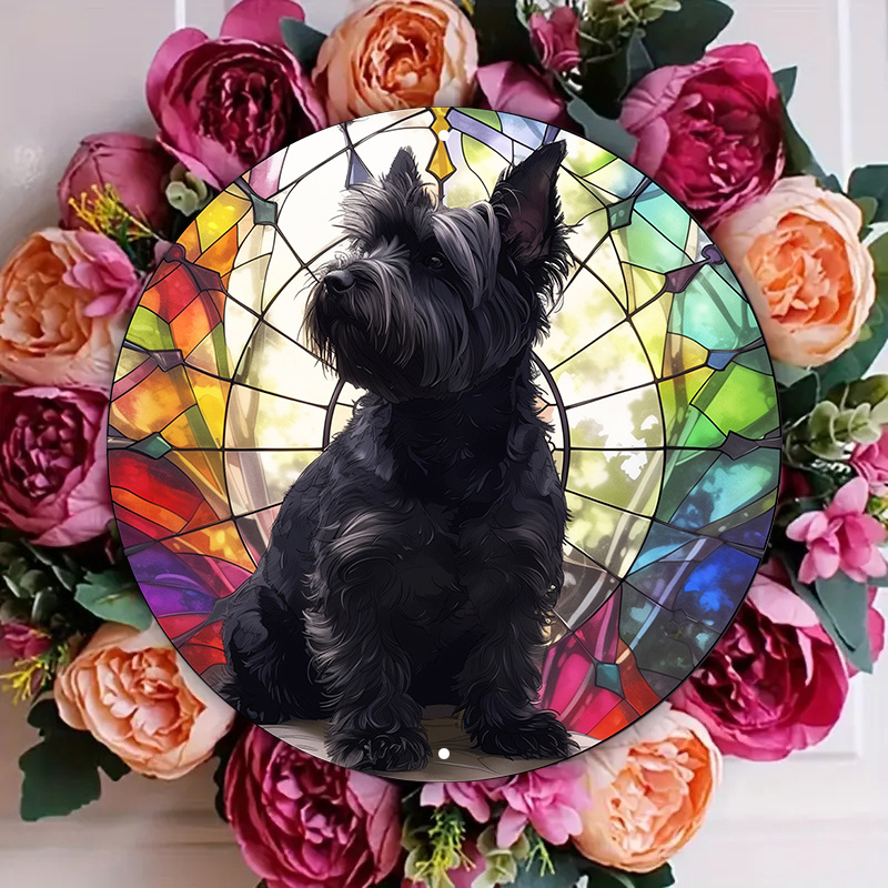 

Scottish Terrier Aluminum Sign Set - 8" Waterproof Metal Circular Plaques With Stained Glass Design, Hd Printing, Pre-drilled For Easy Hanging, Durable Outdoor & Indoor Decor, Pack Of 1