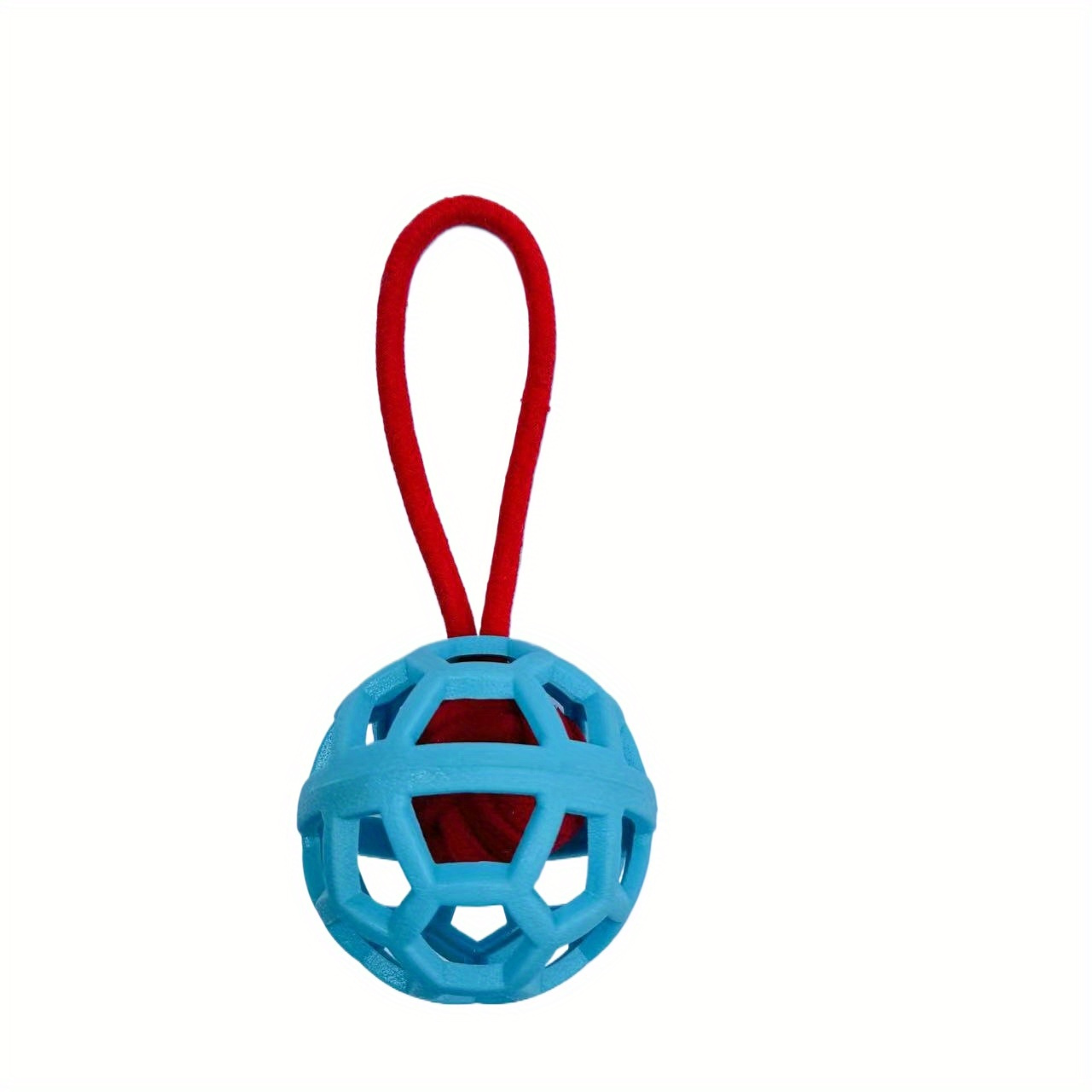 Image of 1pc Durable Tpr Chew-resistant Dog Chew Ball With Braided Rope Handle - Hollow Teeth Cleaning & Training Toy For All Dog Breeds, High Elasticity Ball For , Dog Chew Toy, Design
