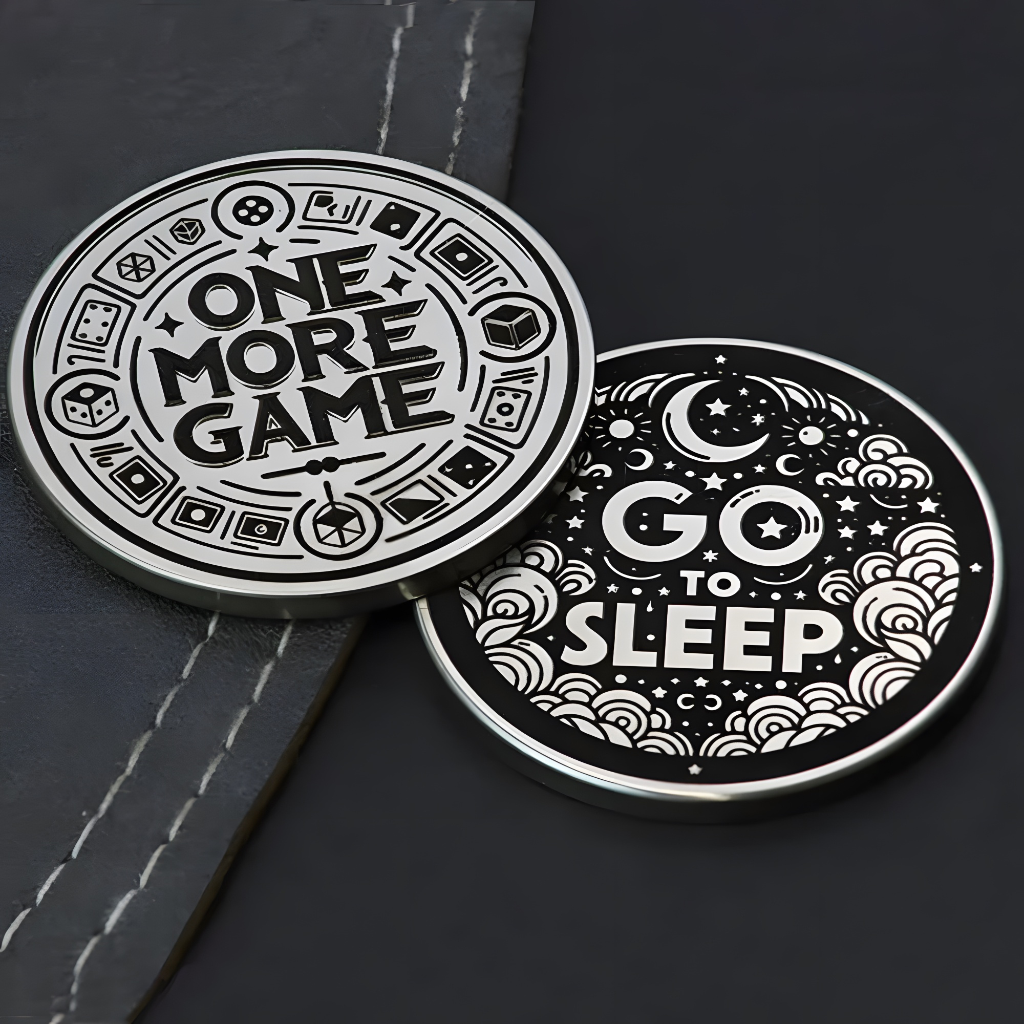 

1pc/3pcs Double-sided Game Vs. Go To Sleep, Flip Coin, Coin For Gamers, Christmas Gift, Gift For Him, Father's Day Gift