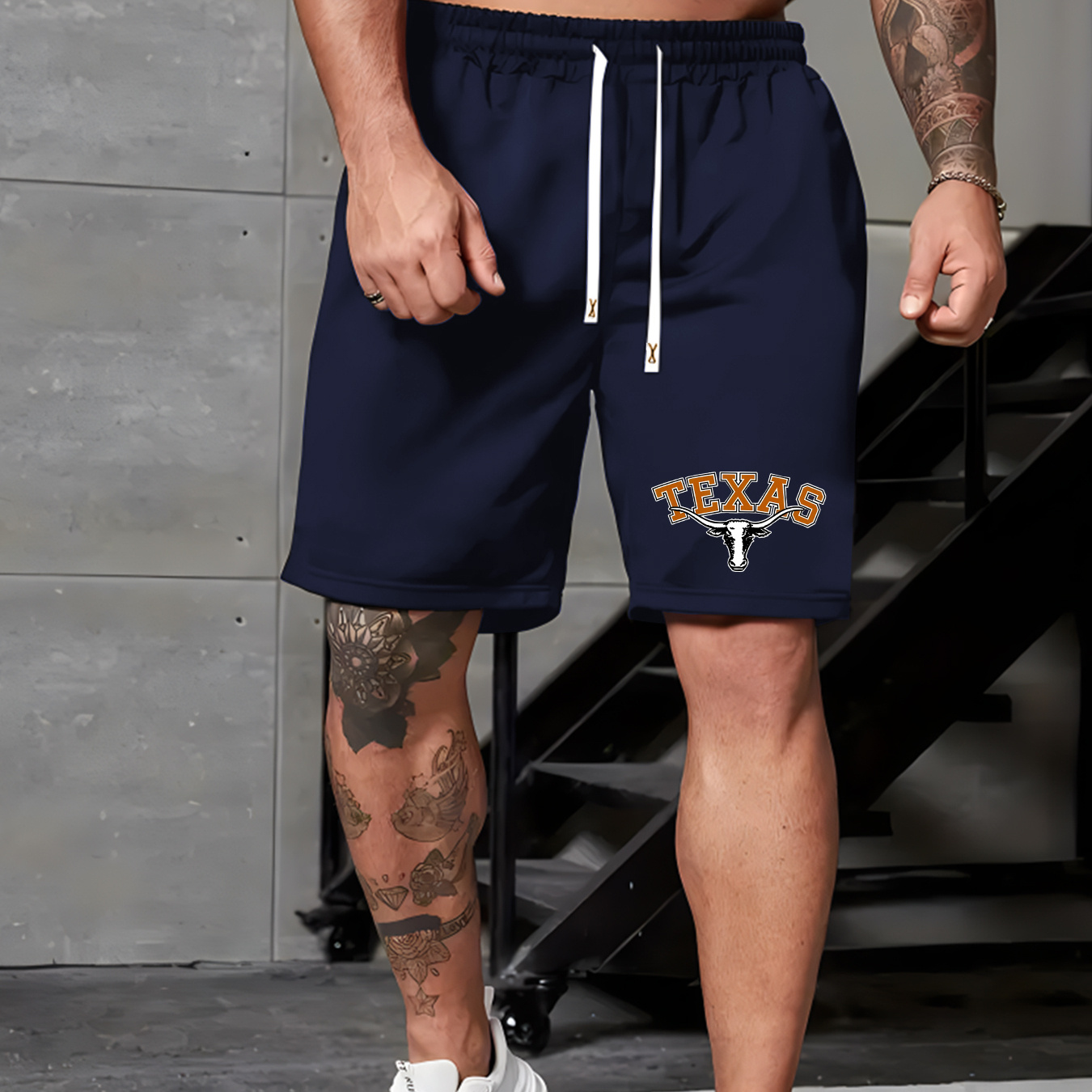 

Men's Fashion Texas & Black Cattle Print Shorts, Drawstring Casual Summer Shorts For Men, Summer Gym Workout Training