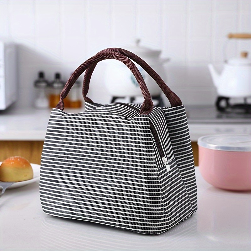 1  color portable aluminum foil striped insulated lunch box bag reusable leak   lunch bento bag outdoor picnic bag food insulation   to carry heat preservation and   organizers and storage details 4