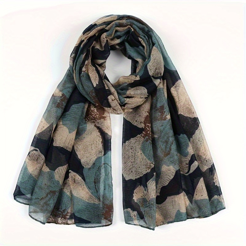 

Vintage Lotus Leaf Printed Scarf Elegant Yarn Breathable Shawl Autumn Winter Floral Decoration Rectangular Turban Casual Outdoor Windproof Shawl Wrap