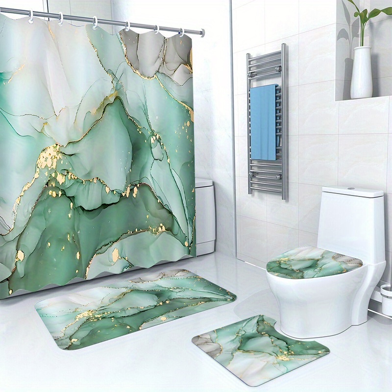 

1pc/4pcs Waterproof Shower Curtain Set With 12 Hooks And Bath Mats Toilet Covers Seat For Bathroom Non-slip Rug Carpet Polyester Fabric Curtain For Windows Bathroom Accessories Home Decor