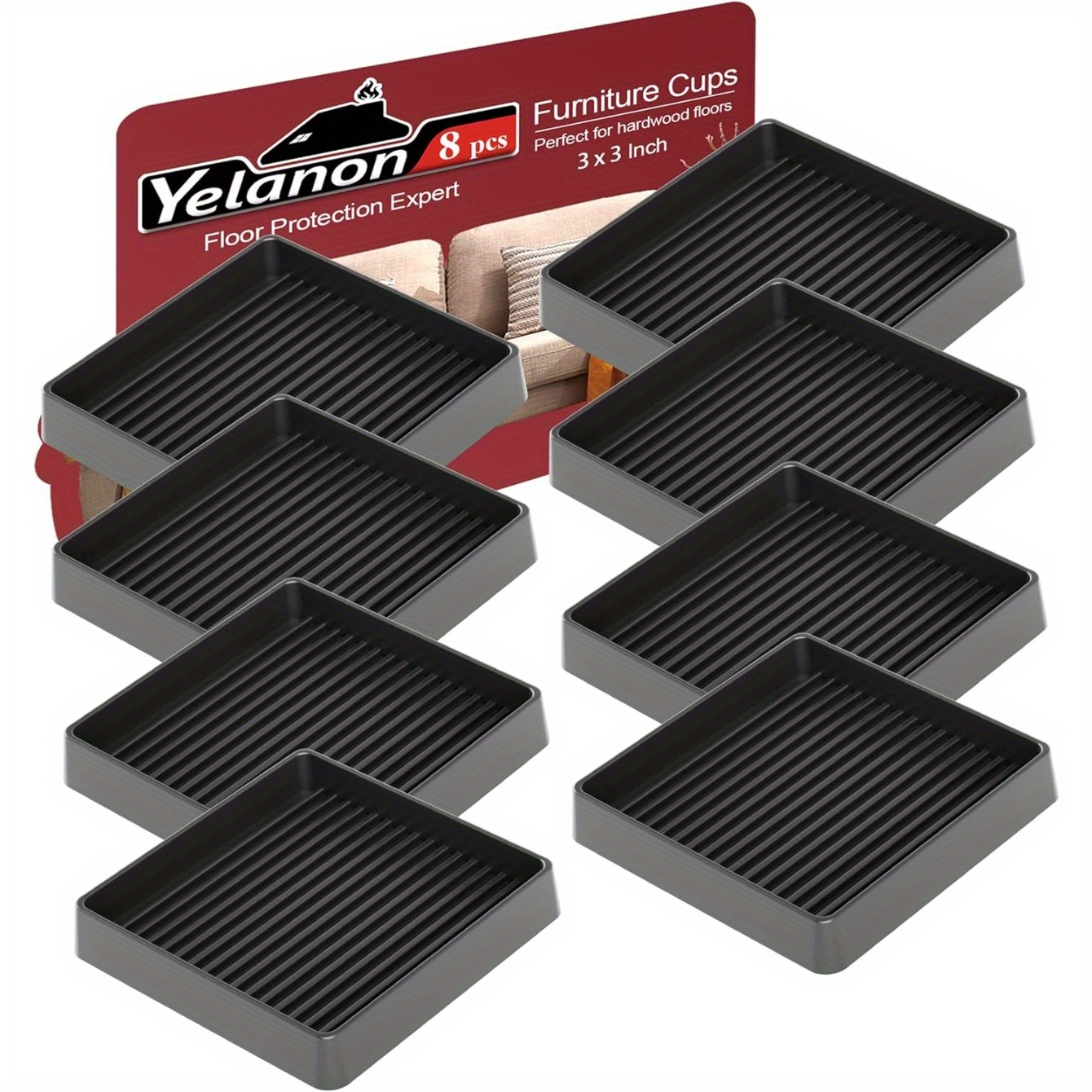 

Yelanon Furniture Coasters, 8 Pcs 3" Furniture Caster Cups - Non Slip Furniture Pads Hardwoods Floors - Non Skid Furniture Grippers, Rubber Feet, Anti Slide Floor Protector For Bed Couch Stoppers