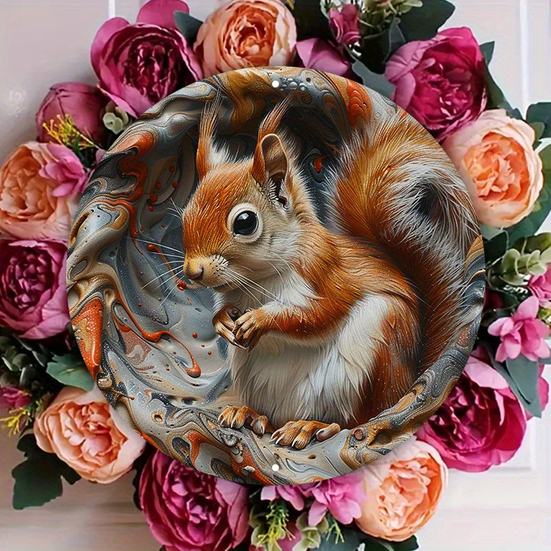 

Aluminum Metal Squirrel Art Decor Sign - 1pc 8x8" Hd Printing, Waterproof, Pre-drilled, Weather Resistant For Home & Garden, Linda's Detailed Textured Design