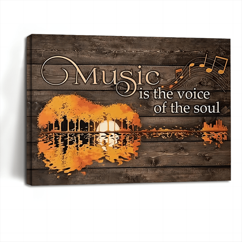 

1pc Wooden Framed Canvas Painting, Sunset Guitar Music Is The The Soul Music Lover, Wall Art Prints With Frame, For Living Room & Bedroom, Home Decoration