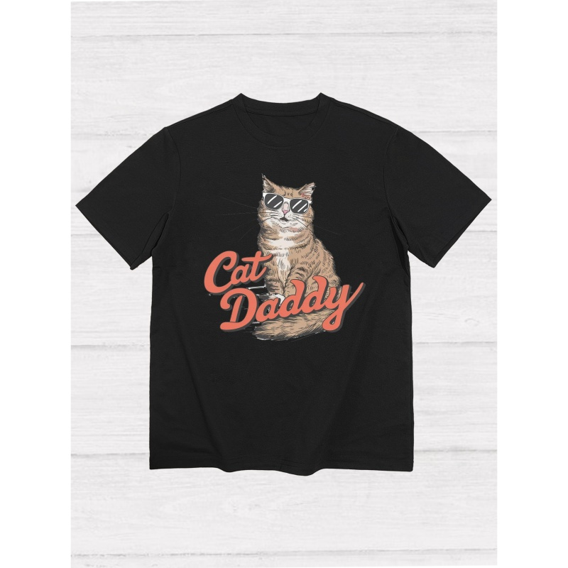 

Plus Size Men's Summer T-shirt, Cat Daddy Graphic Print Short Sleeve Tees Trend Casual Tops For Daily Life, Big & Tall Guys