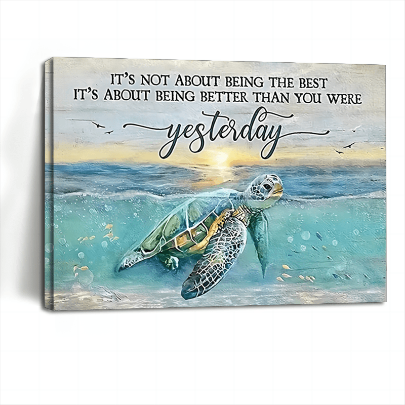 

1pc Wooden Framed Sea Turtle Decor Wall Art, Beach Ocean Decor, Sea Turtle Pictures, Canvas, Prints, Coastal Turquoise Turtle, Bathroom Wall Decor, Inspirational Quote Painting