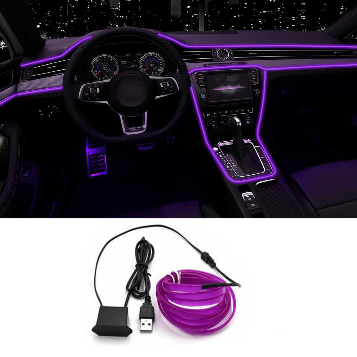 

5m Car Led Strip - Usb Powered, Bendable, Cuttable, High Brightness, Purple