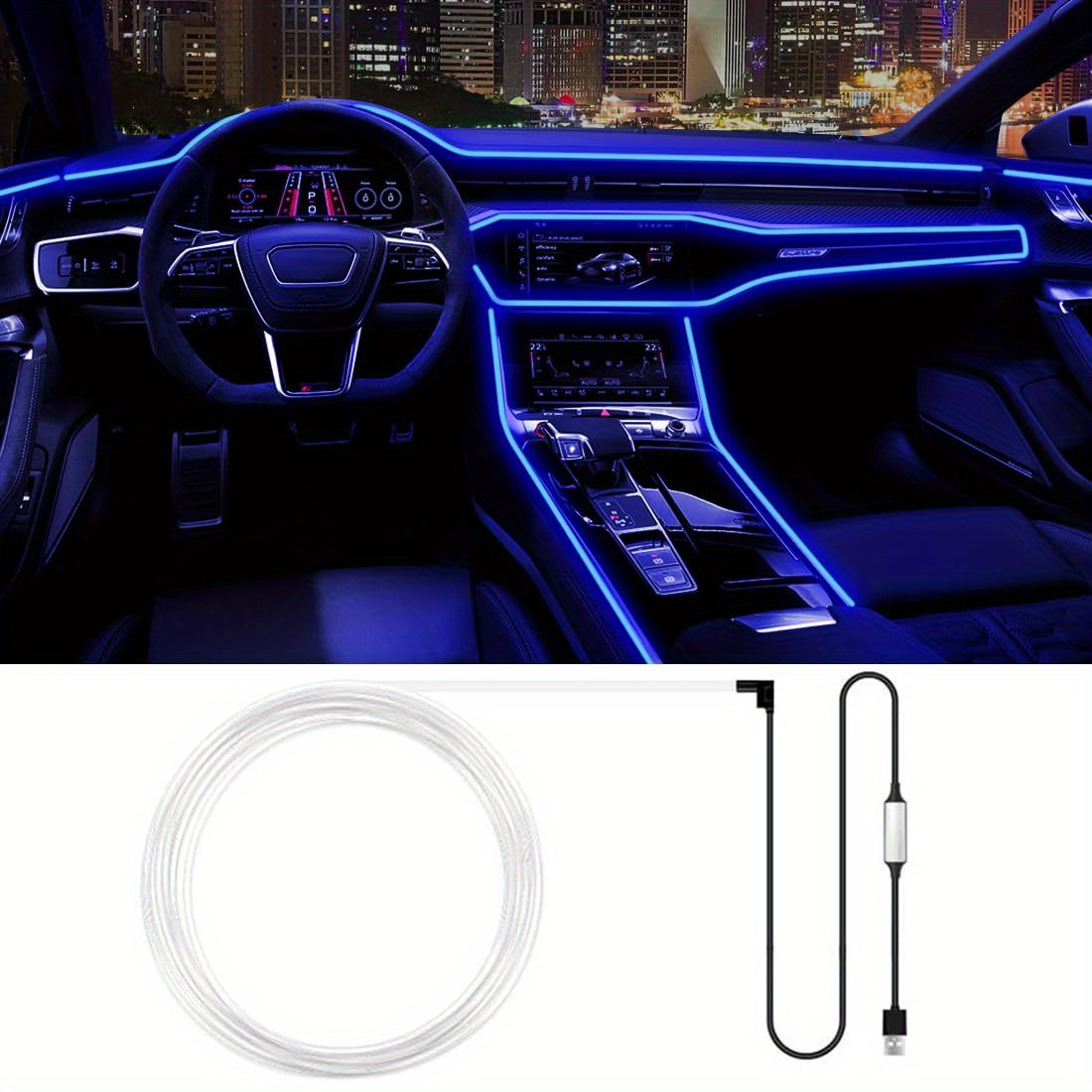 

Bande Lumineuse Néon LED RGB Alimentée par USB pour Intérieur de Voiture - 5m, Bordure de Couture de 6mm, Kit d'Éclairage Ambiant Décoratif