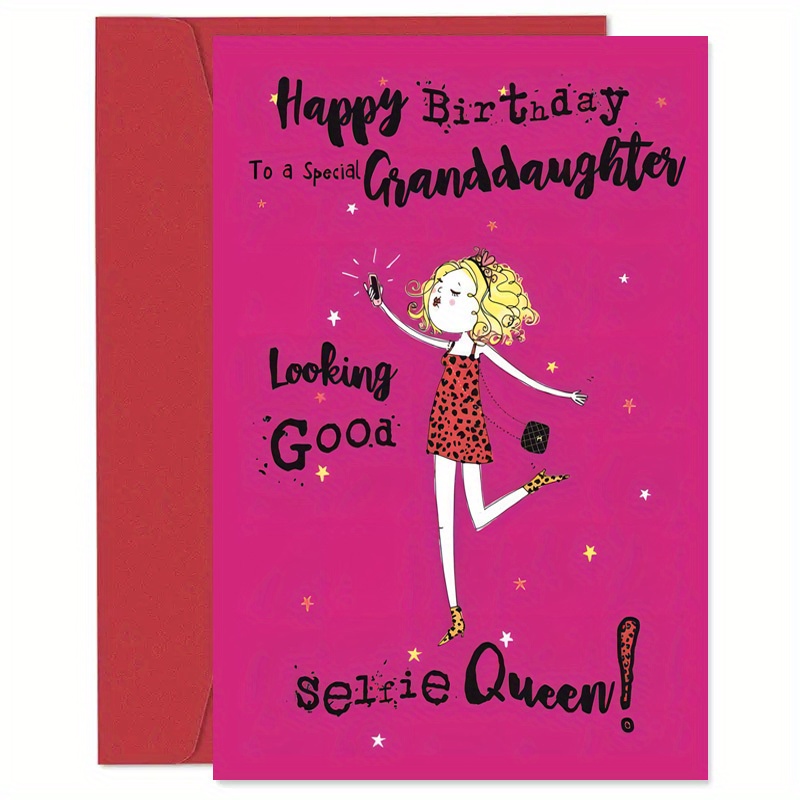 

Happy Birthday Granddaughter Greeting Card - 1 Pack, Selfie Queen Themed, Humorous Wishes For Girls, Includes Envelope, Perfect For Family Celebrations, Fits Ages 1-60.