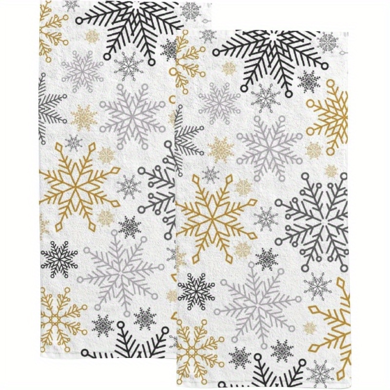 

2pcs, Merry Christmas Snowflake Ornament Hand Towels, Modern Polyester Blend, Soft Absorbent Fingertip Towels For Bathroom, Kitchen, Gym, Spa, Bar, Festive Guest Towels