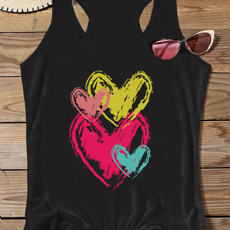 

Plus Size Heart Print Tank Top, Casual Crew Neck Sleeveless Tank Top For Summer, Women's Plus Size clothing
