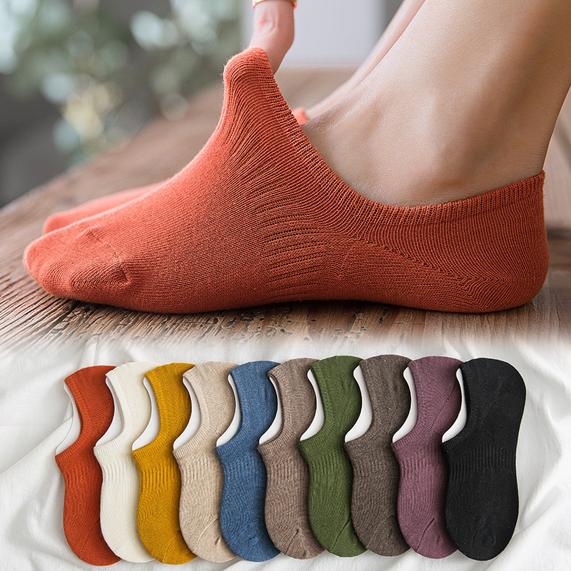 

10pairs Women's Mesh Thin Boat Socks Solid Color Silicone Anti Slip Non Falling Heel Breathable Sweat-absorbing Short Socks