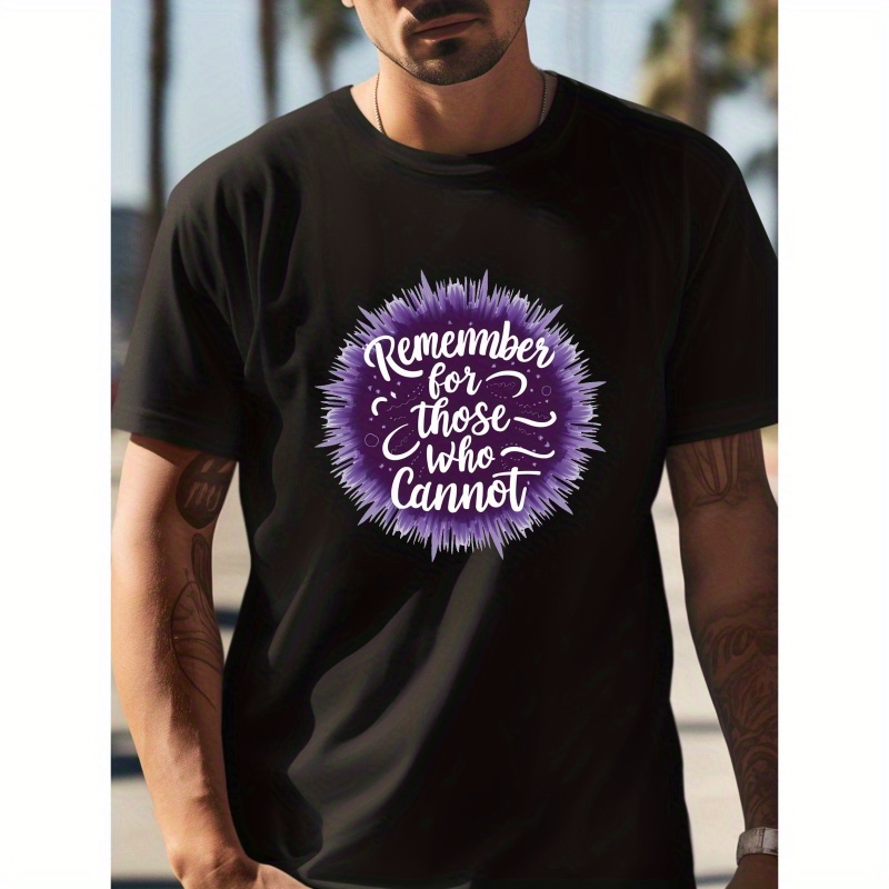

Alzheimer Awareness Graphic Tee For Men, Comfy Round Neck Short Sleeve Summer Casual T-shirt, Men's Clothing