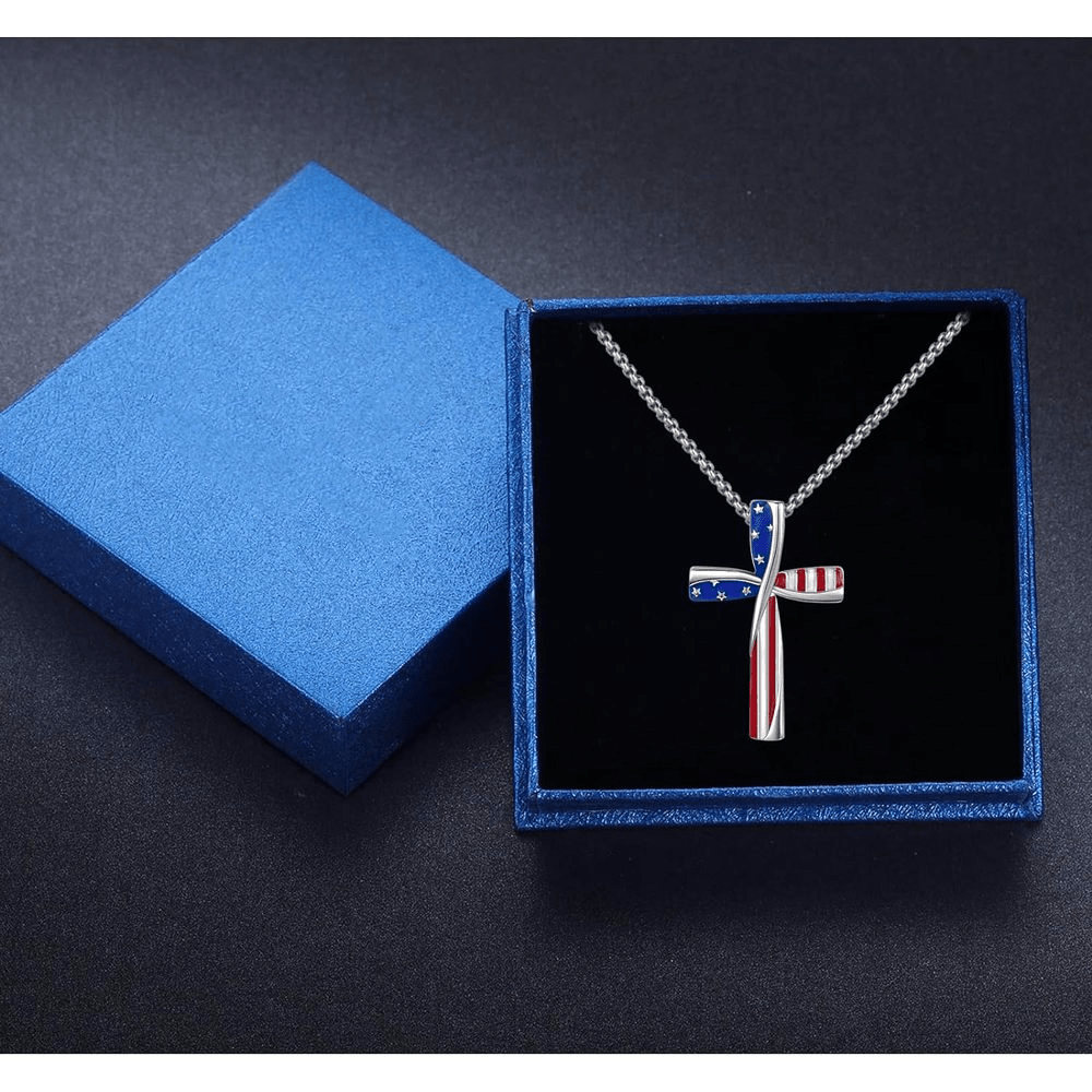 patriotic american flag cross necklace fashionable alloy pendant for women girls perfect for independence day flag day celebrations details 2