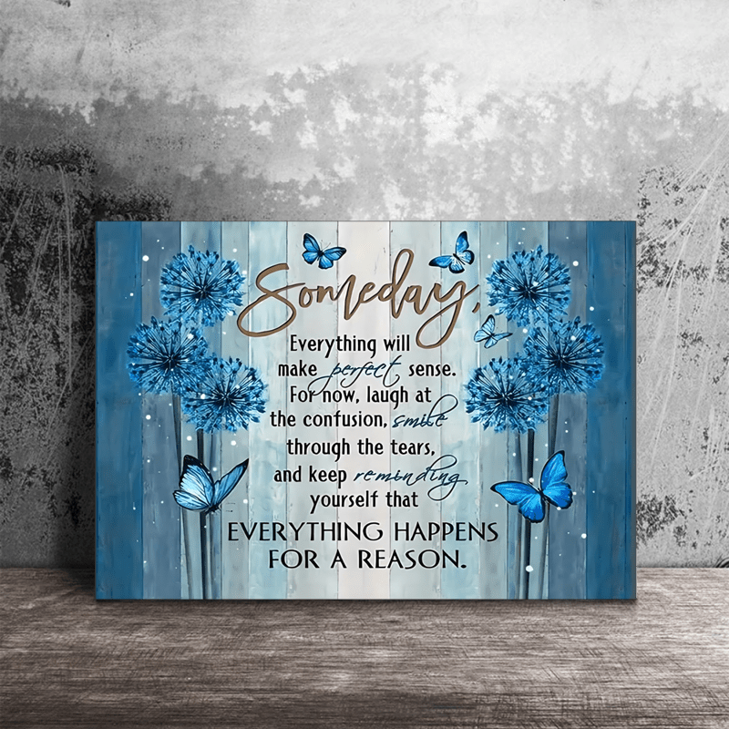 

1pc Canvas Painting, Quotations Of Blue Butterfly Dancing Canvas Painting Wall Art Prints With Wooden Frame, For Living Room & Bedroom, Home Decoration,
